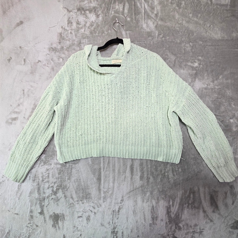 Uncharted Threads Womens Mint Green Chenille Hooded Sweater Size Large 1694